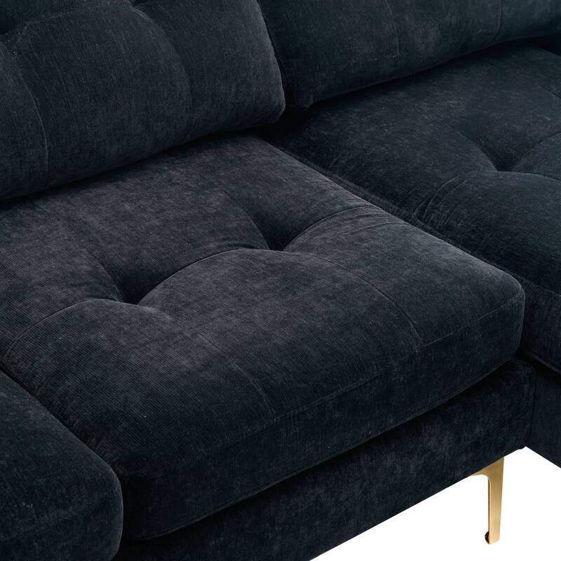 110.6" Velvet L-Shaped Sectional Sofa with Movable Ottoman and Storage Pockets