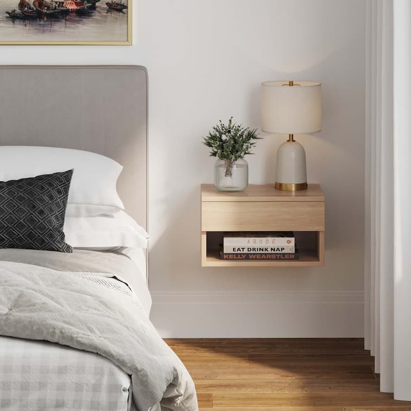 Nathan James Jackson Modern Floating Bedroom Nightstand with Storage Drawer and Open Shelf Cubby