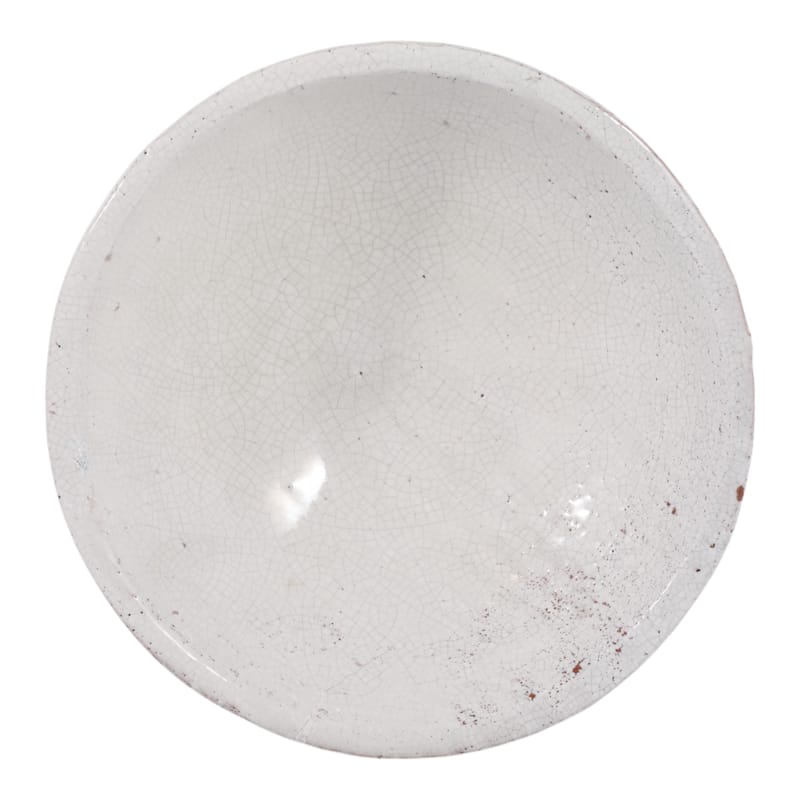 Decorative Bowl - White Terracotta Crackle Finish, 12 in. - 11.75"