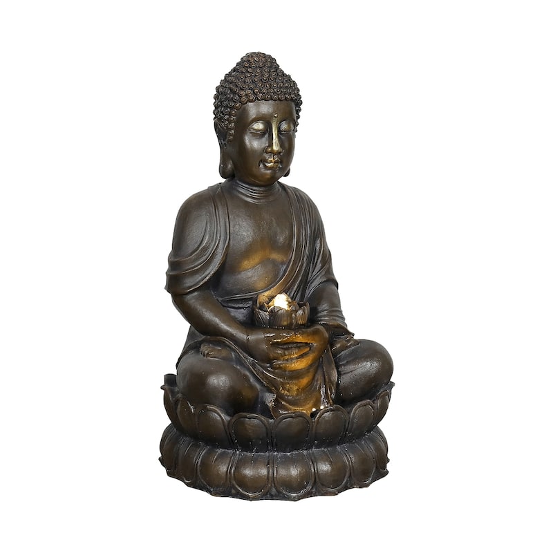 33in H Buddha Outdoor Water Fountain with LED Light and Pump for Home