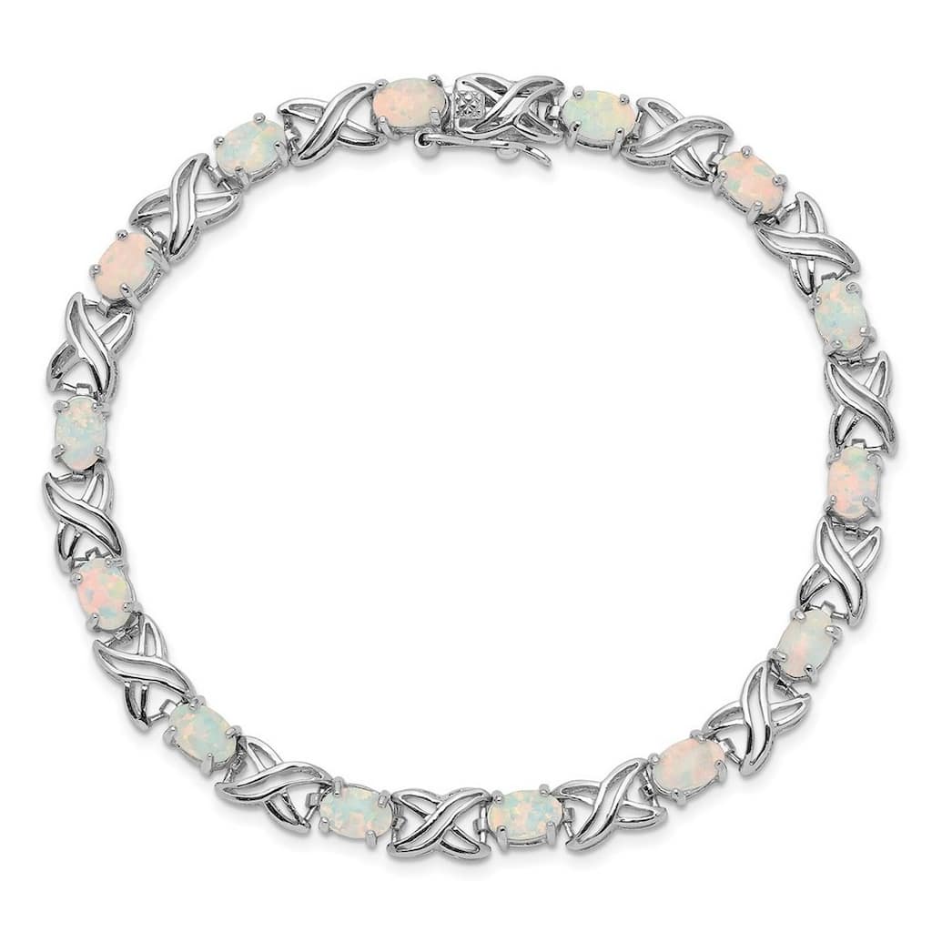 Curata 925 Sterling Silver 8.5" Long White Simulated Opal XO Bracelet