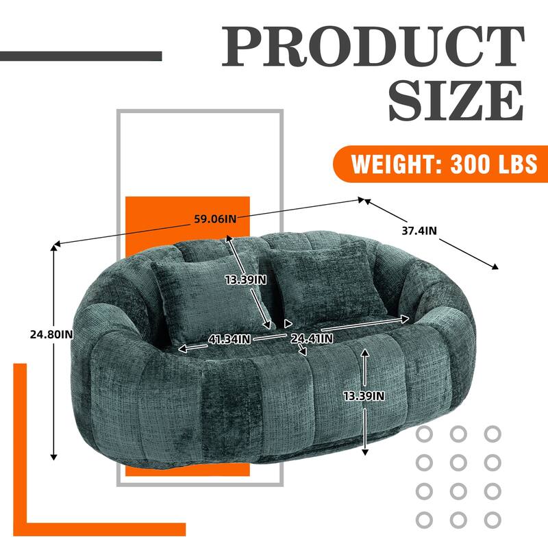 HOMEFUN Chenille Upholstered Durable Comfort Lounger High Back Bean Bag Loveseat Sofa