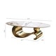 preview thumbnail 6 of 22, GDFStudio - Contemporary 49.2" Oval Sintered Stone Coffee Table with S-Shaped Stainless Steel Base & Novel-Pattern Top