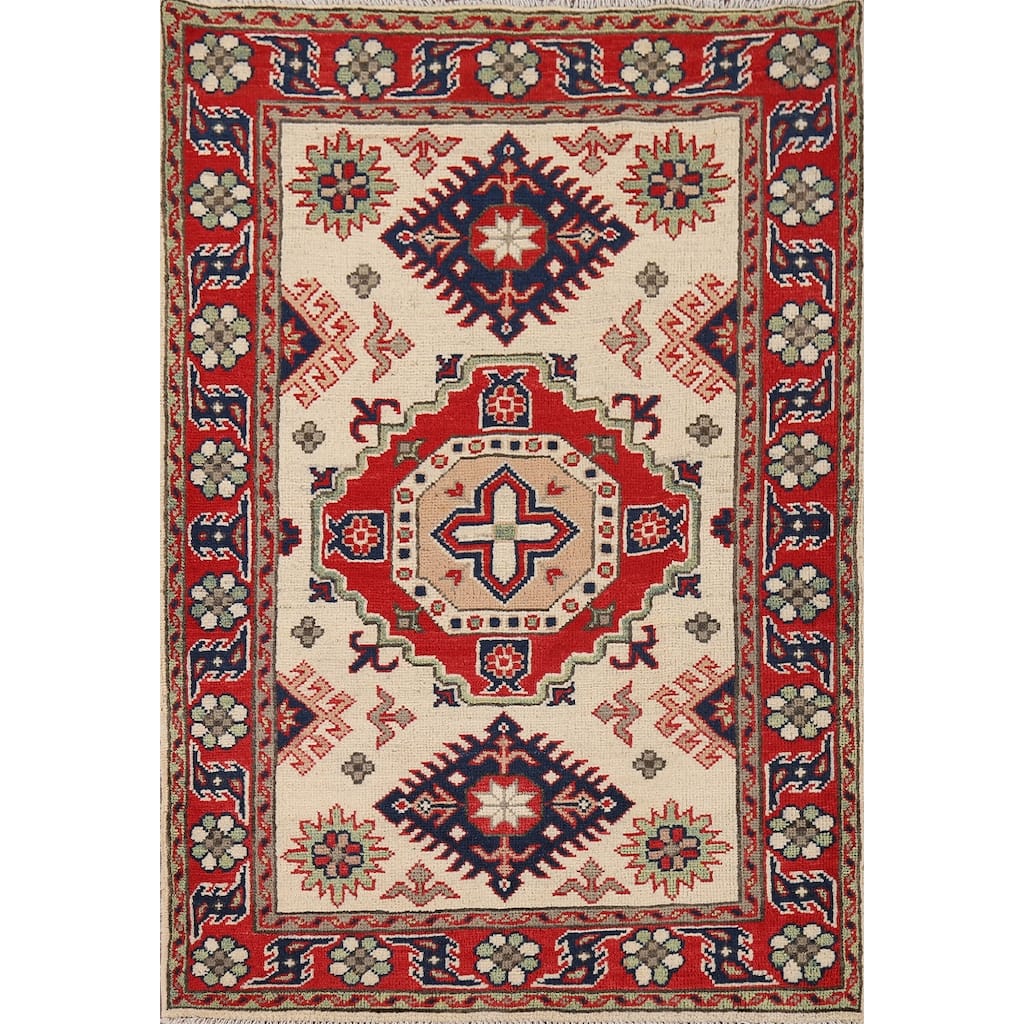 Kazak Oriental Foyer Rug Hand-Knotted Wool Carpet - 2'10" x 4'5"