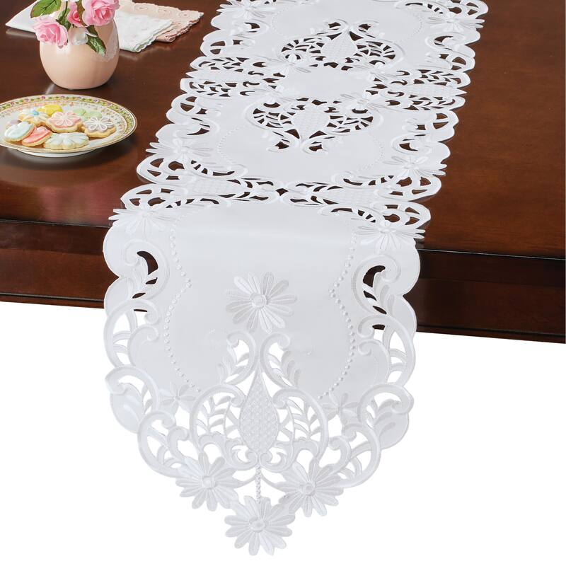 Elegant Embroidered Daisies Intricate Cut-Out Table Linens