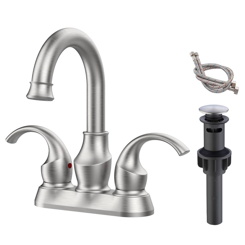 4 in. Centerset Double Handle High Arc Bathroom Sink Faucet with Pop-up Drain Kit Included
