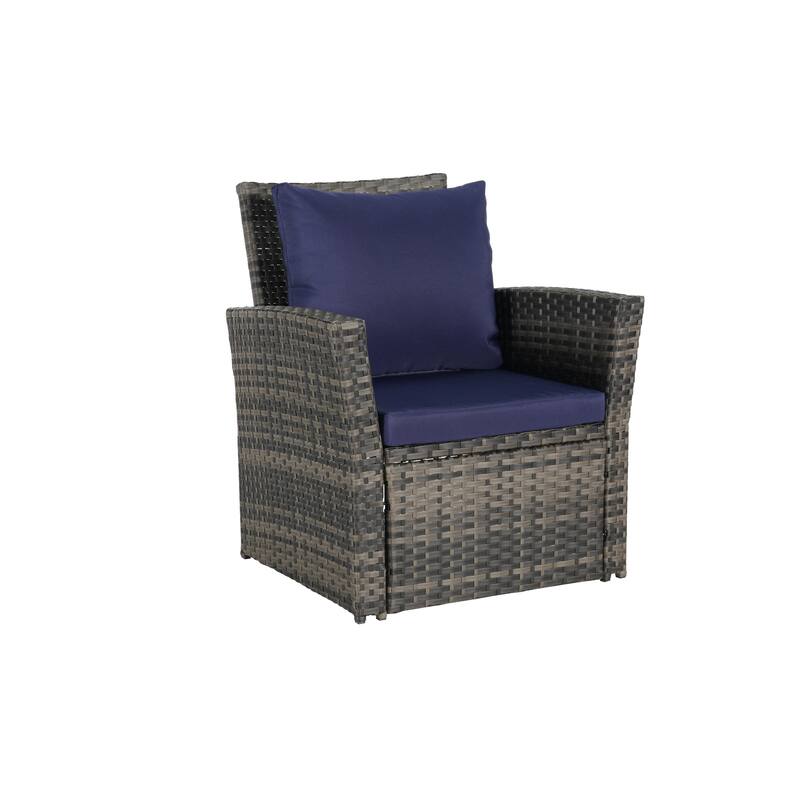 4 Piece Outdoor Rattan Conversation Furniture Sets, All Weather Patio Wicker Chair Set with Tempered Glass Coffee Table