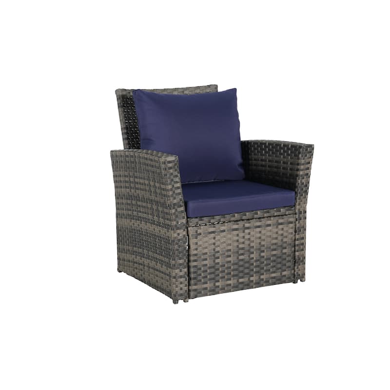 4-Piece PE Rattan Patio Furniture Set with Cushions and Tempered Glass Coffee Table, Outdoor Wicker Chairs and Loveseat