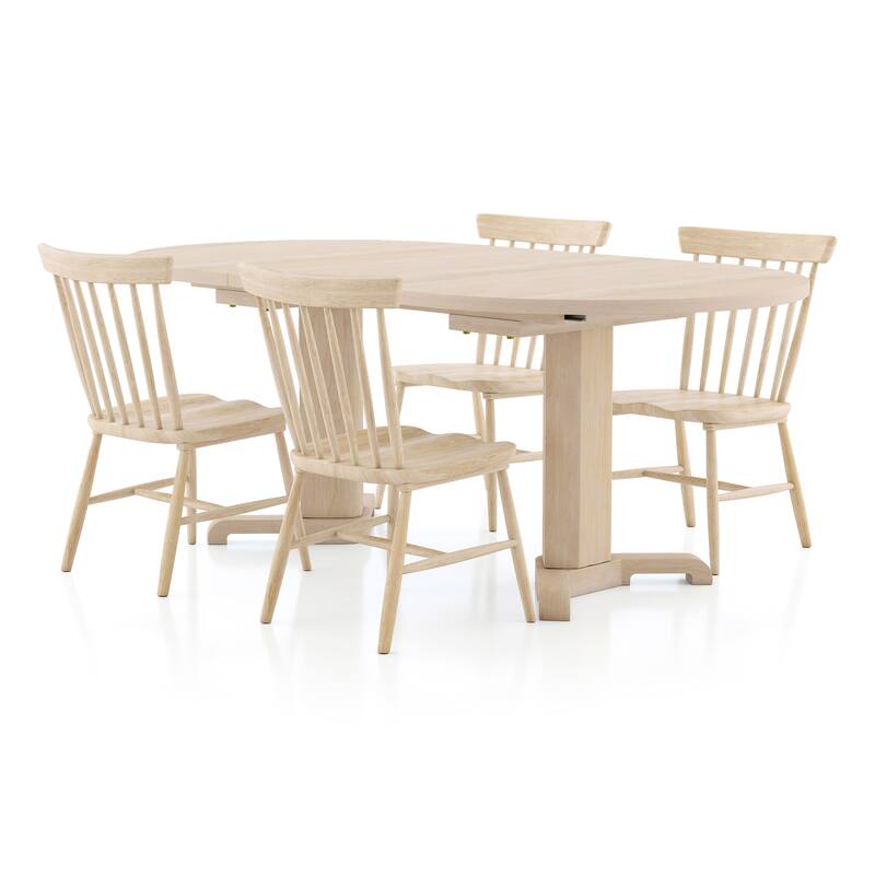 Furniture of America Zailen Mid-Century Modern 5-Piece White Oak Wood Extendable Dining Table Set