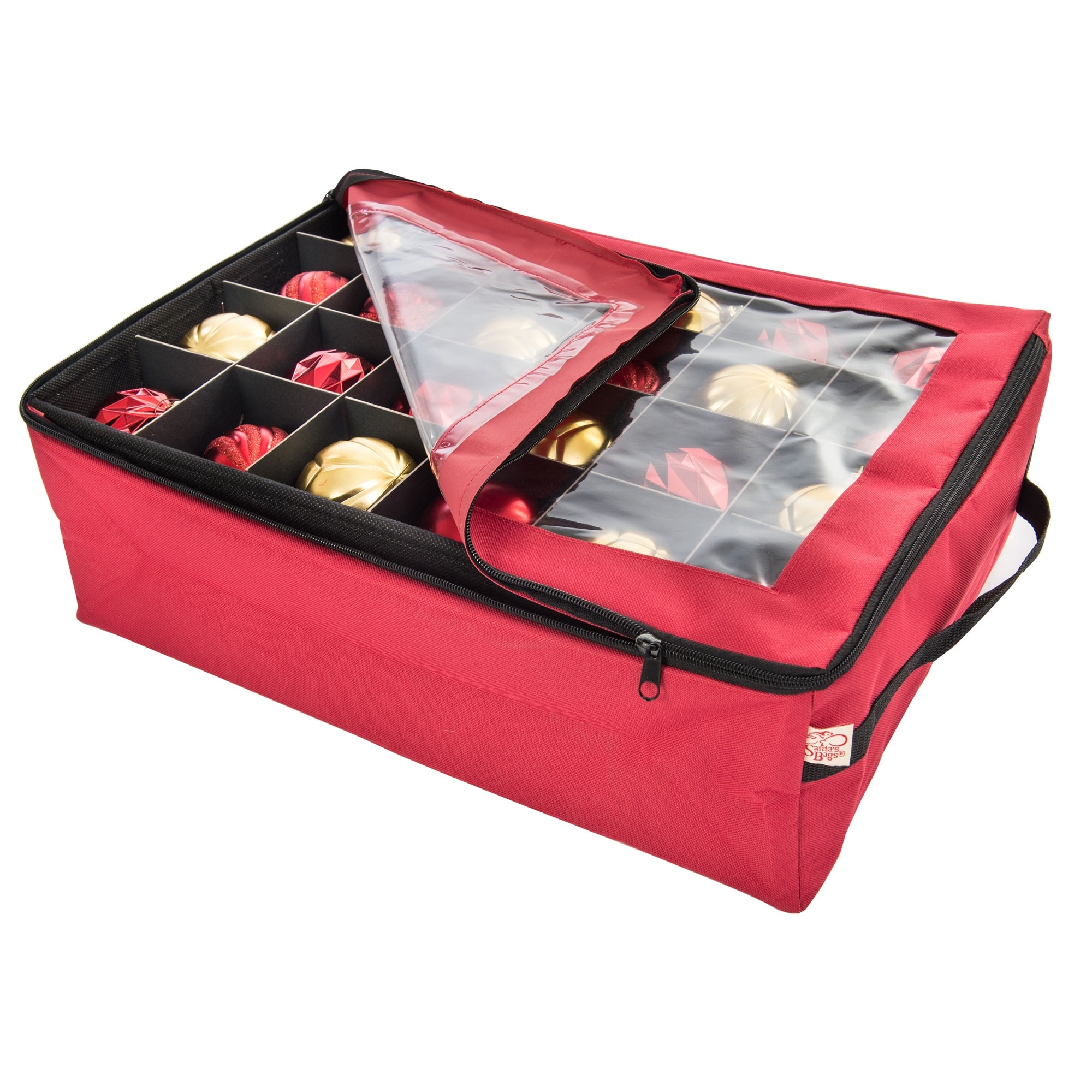 Santa's Bags 26.25-in x 8.75-in 48-Compartment Red Polyester Ornament  Storage Box in the Ornament Storage Boxes department at