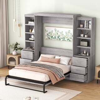 Full Multiple Storage Murphy Bed - Grey