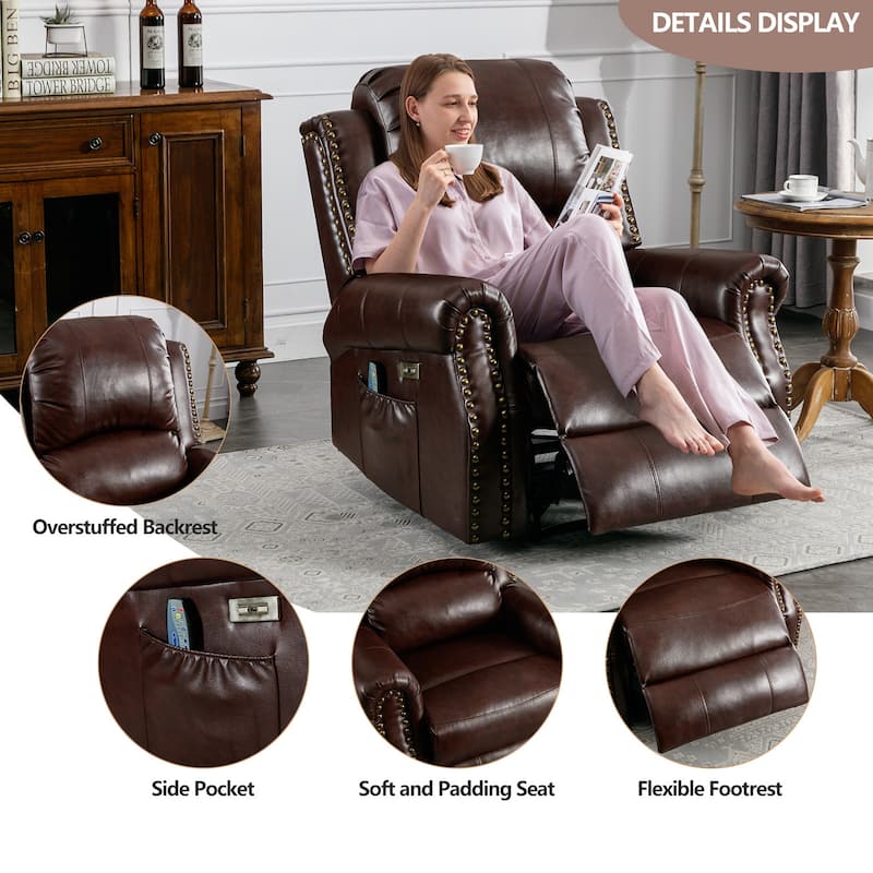 Power Recliner Chair with Massage and Heat, Faux Leather Electric Recliner with USB Port for Living Room