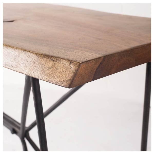 Medium Brown Solid Acacia Wood Console Table With Solid Iron Base. Medium Brown Solid Acacia Wood Console Table With Solid Iron Base.