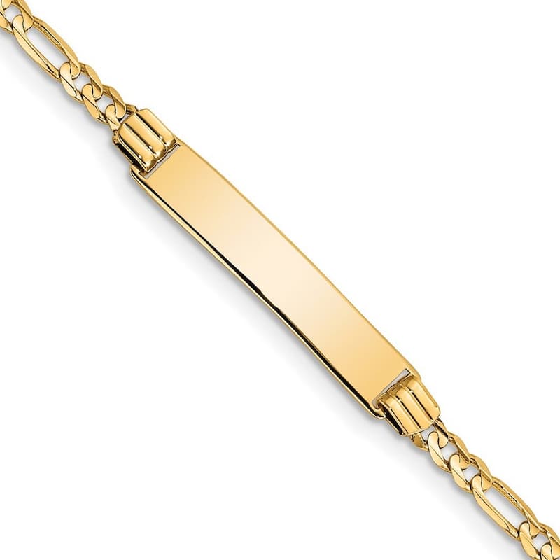 Curata 14k Yellow Gold Polished Engravable Lobster Claw Closure 6 Inch Figaro Link for boys or girls ID Bracelet - Lobster Claw