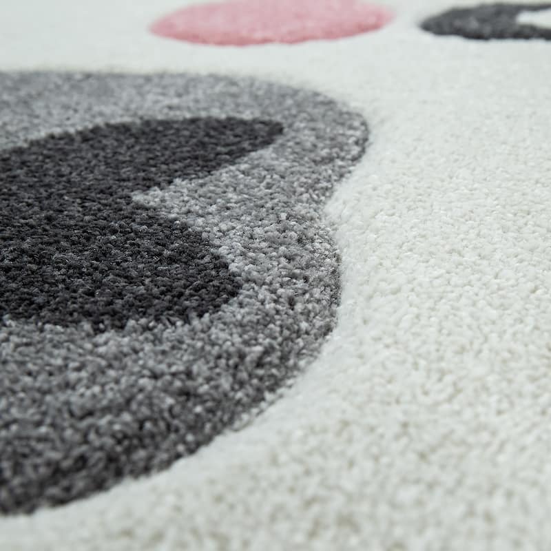 Cute Kids Rug with happy Llama for Nursery in Pink White and Grey