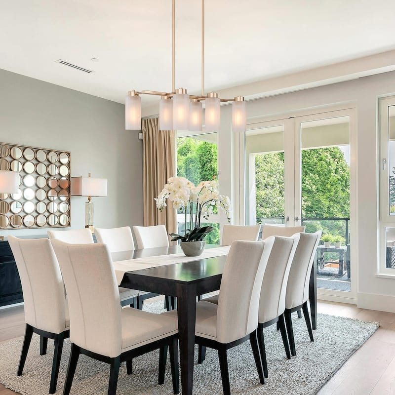 Mid-century Modern 6-Light Gold Linear Chandelier Glass Island Lights for Dining Room - L24.4" x W13" x H74''