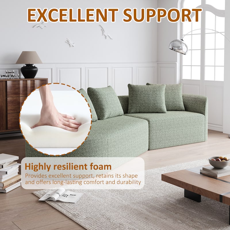 Chenille Upholstered Curved Sectional Sofa with Chaise and Pillows