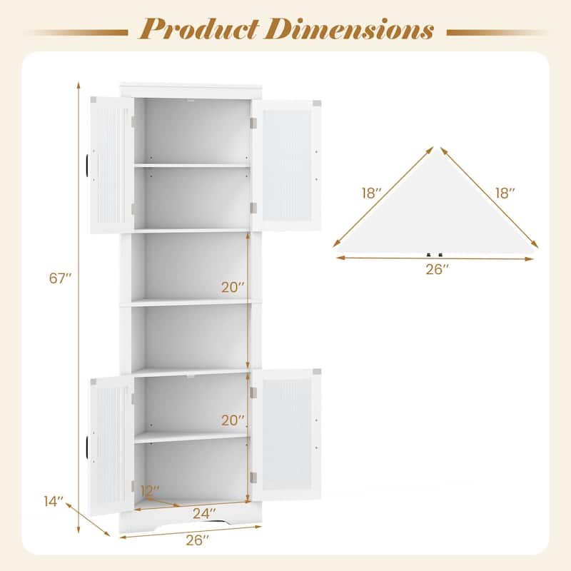 Costway 67" Tall Corner Hutch with 4 Fluted Glass Doors 3-Level - See Details