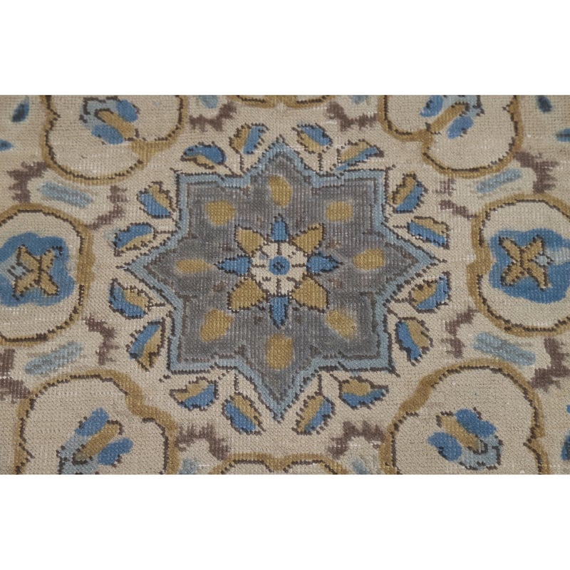 Floral Tabriz Persian Area Rug Beige Floral Handmade Wool Carpet - 7'2"x 10'5"