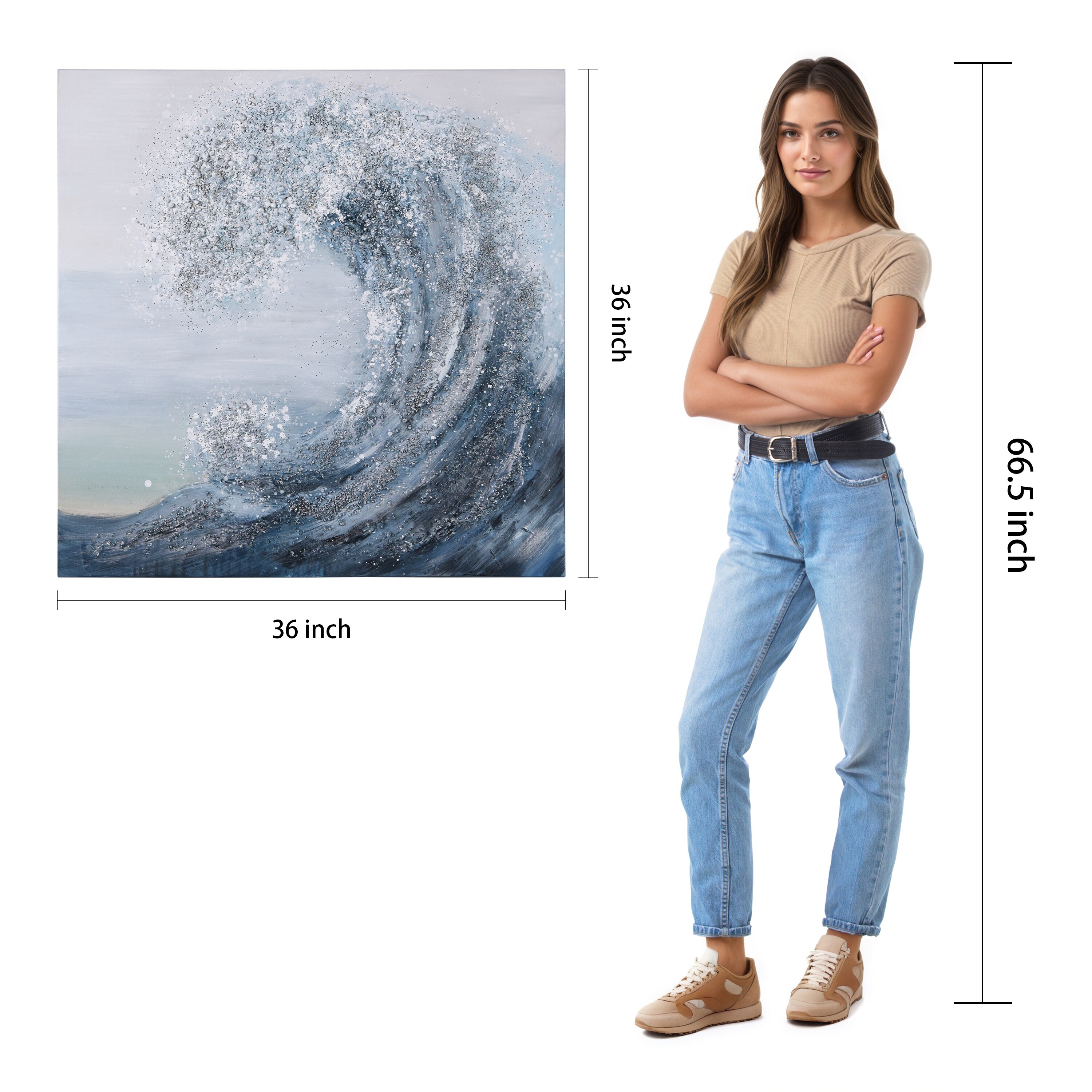 Crystal Wave Textured Glitter Hand Painted Canvas Wall Art - Bed