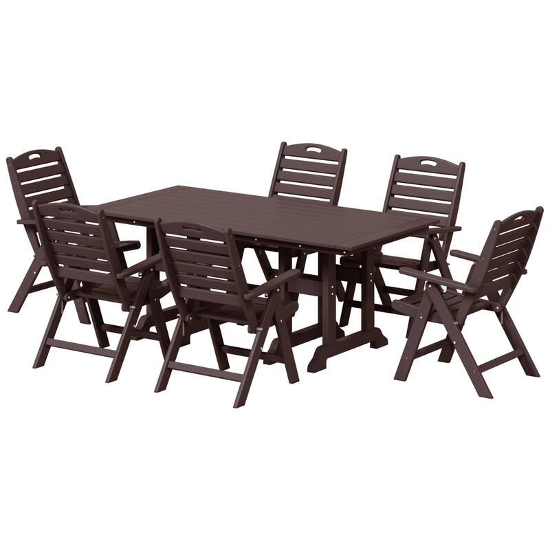 Laguna 7-Piece Rectangular Table Folding Highback Chair Dining Set