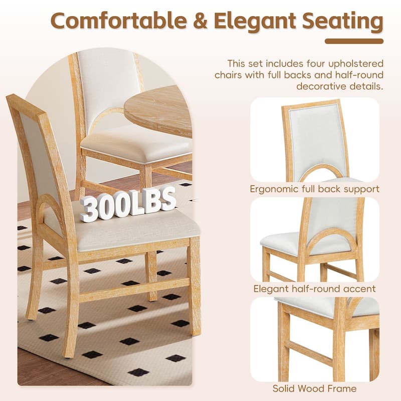 5-Piece Set, 57.3" Extendable Dining Table with 4 Upholstered Chairs