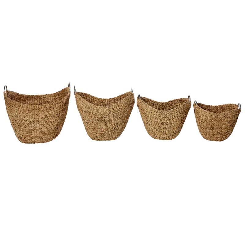 Seagrass Handmade Large Woven Decorative and Functional Storage Basket with Handles - Brown, White, Black
