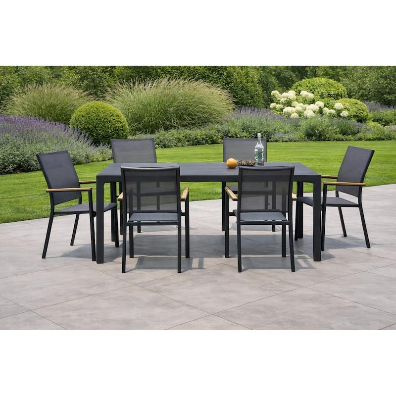 Quay Dark Grey 7-Piece Aluminum Outdoor Dining Set with Tribeca with Ceramic Glass Table Top - N/A