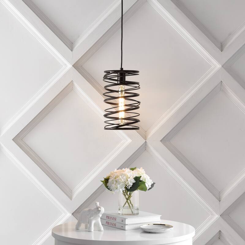 Skylar 7.25" 1-Light Modern Contemporary Iron Spiral LED Pendant, by JONATHAN Y