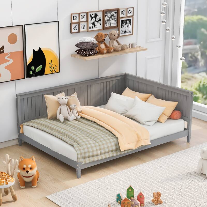 Anmytek Gray Twin Full Size Wood Bed Frame Convertible Sofa & Bed for Kids and Adults - Grey