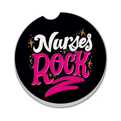 Nurses Rock 2 Pack Absorbent Stone Coaster for Vehicle Cup Holder 2.6” Diameter Manufactured in The USA