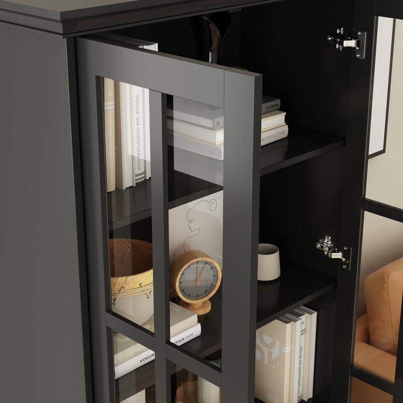 Media Storage Cabinet Acrylic GlassDoor Bookcase Kitchen Buffet Office