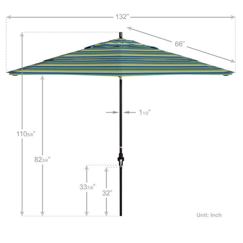 California Umbrella 11' Rd Golden State Series Patio Umbrella Bronze Aluminum Frame Crank Lift Collar Tilt Sunbrella