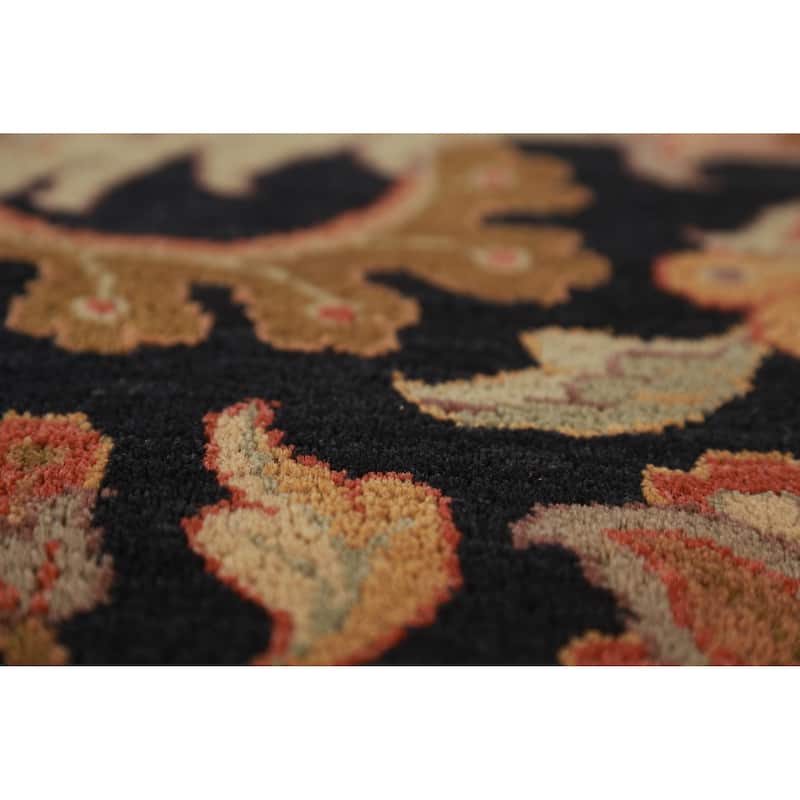Black Floral Agra Indian Area Rug Handmade Wool Carpet - 9'3"x 12'0"