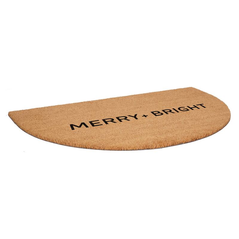 HomeRoots 24" X 36" Brown And Black Christmas Merry and Bright Semi Circle Outdoor Coir Door Mat - 24.00' X '36.00
