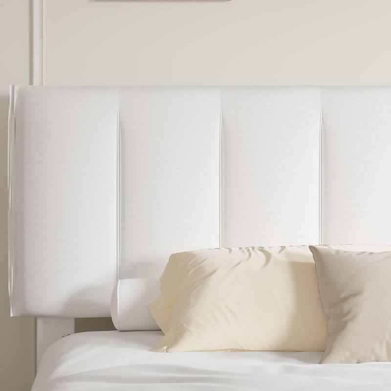 White Bed Frame with 4 Storage Drawers, Upholstered Platform Bed Frame with Adjustable Headboard