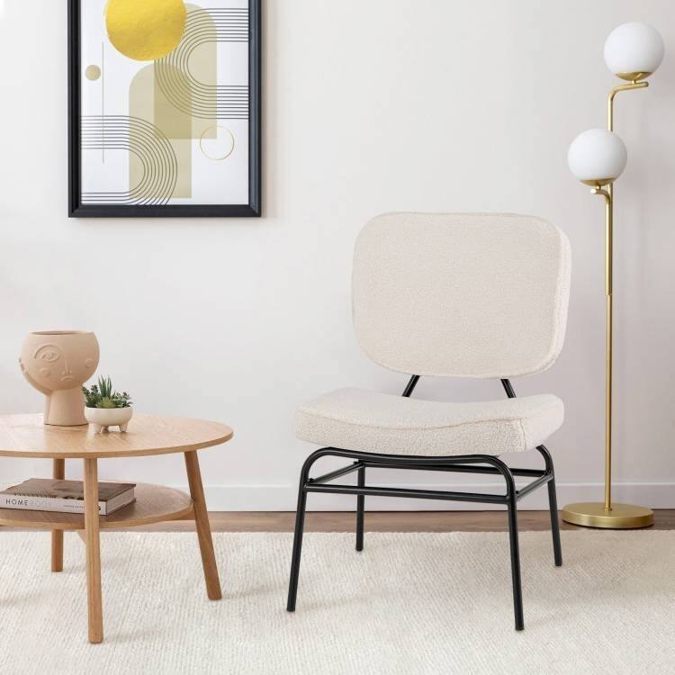 Sherpa Upholstered Accent Chair with Arched Backrest and Plush Cushion for Living Room Bedroom Reading Nook - 21.5" x 22" x 34"