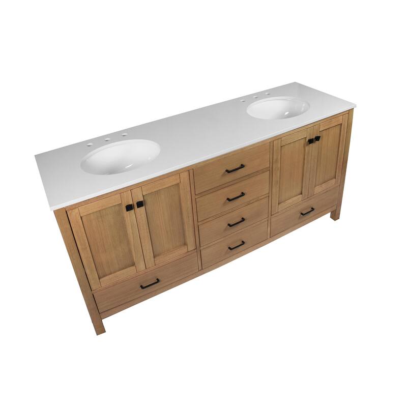 KitchenBathCollection Horizon 72" Double Bathroom Vanity with Engineered White Top