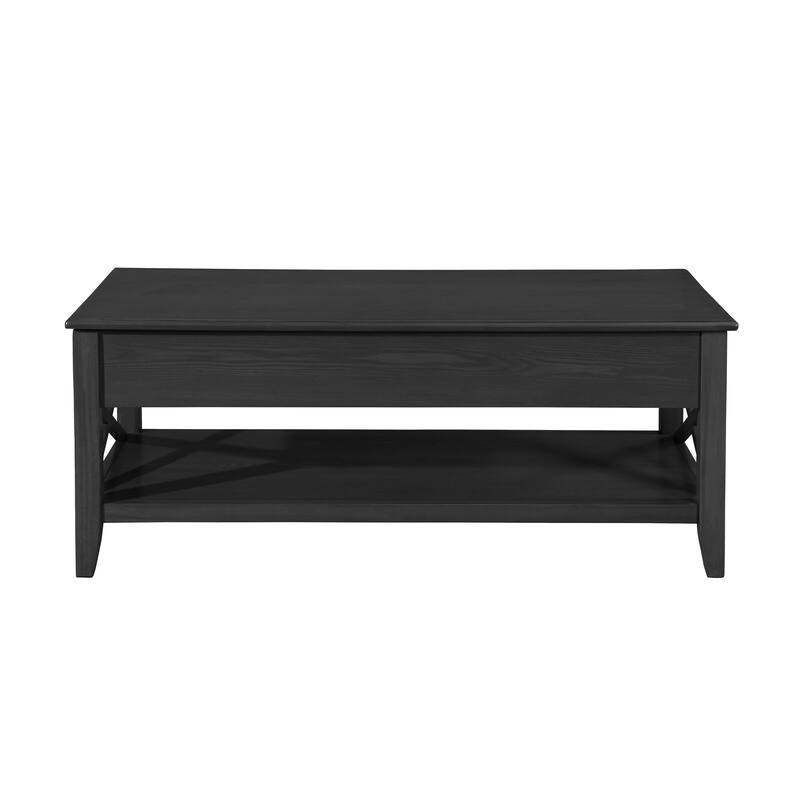 Roomfitters Modern Lift Top Coffee Table with Hidden Storage and Bottom Shelf, Wood Farmhouse Center Cocktail Table, Black - Black