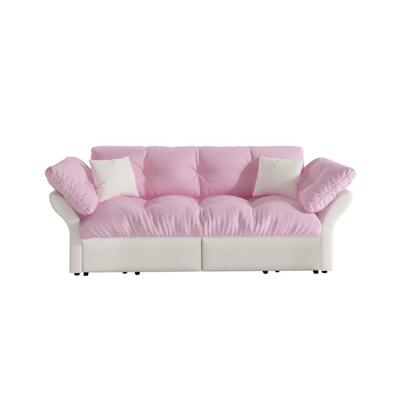 74.8" Queen Pull Out Sofa Bed, 3-in-1 Convertible Sleeper Tufted Sofa with 2 Soft Pillows,Multi-Functional Velvet Loveseat Bed