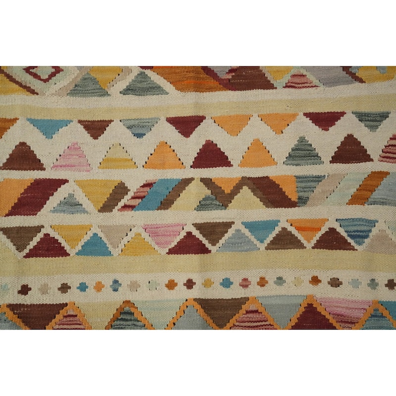 Hand Woven Oriental 100% Wool Carpet Southwestern Tribal Multi-Colored Kilim Area Rug - 9' 8'' X 6' 8''