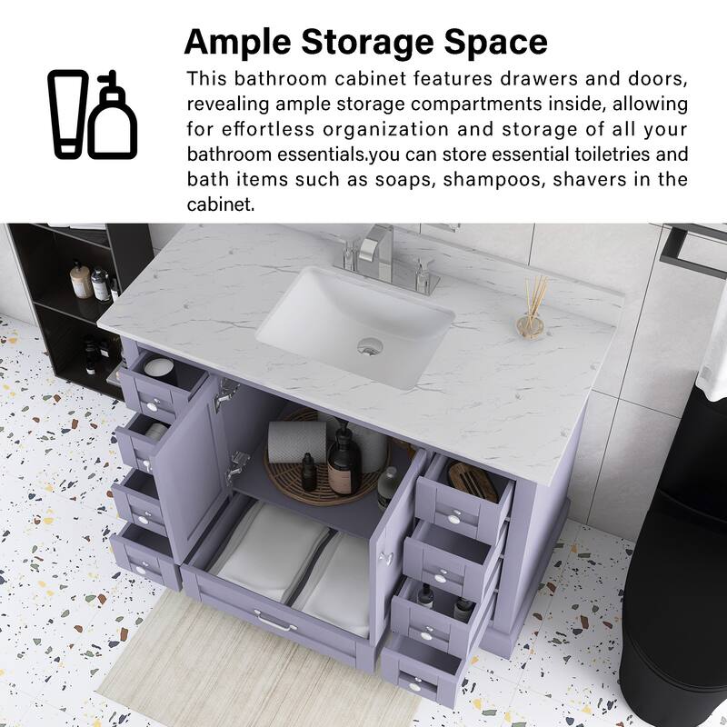 48 inch Plywood Single Sink Freestanding Bath Vanity with White Marble Top - 48" x 22"