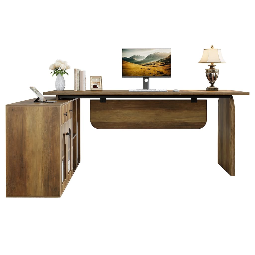 L Shaped Desk, 71-Inch Executive Office Desk with File Cabinet