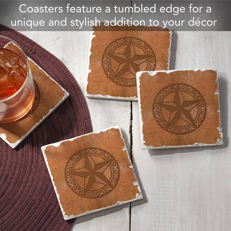 Leather Lonestar 4-Pack Tumbled Tile Stone Coasters with Protective Cork Backing Manufactured in The USA