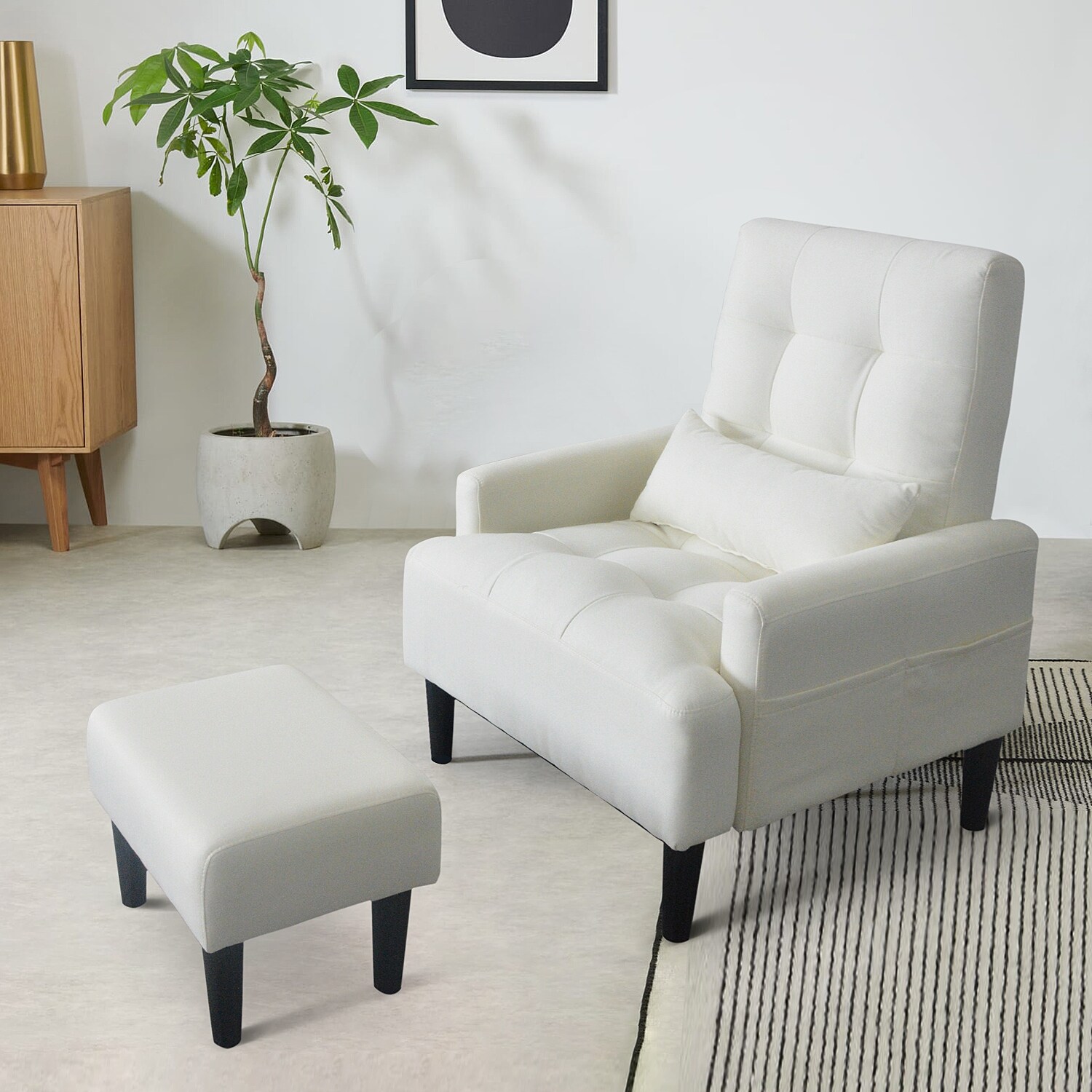 Recliner Chair with Ottoman lumbar pillow and Side Pocket Fabric