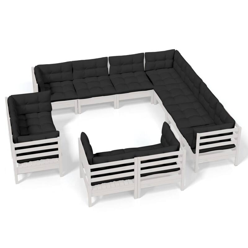 vidaXL Solid Pinewood Patio Lounge Set 11 Piece with Cushions Multi Colors