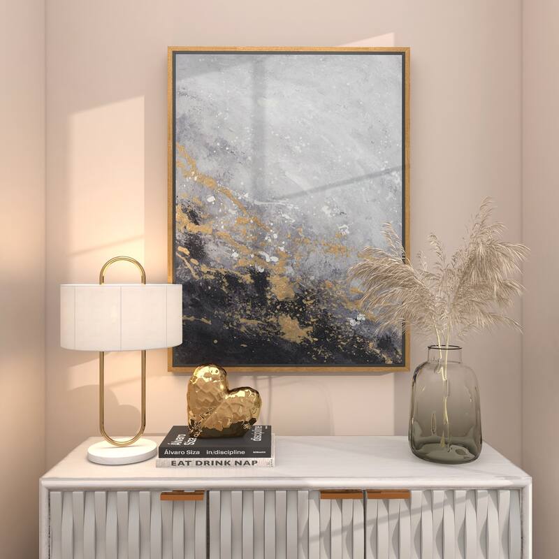 Canvas Leaf Living Room Framed Wall Art with Silver Frame