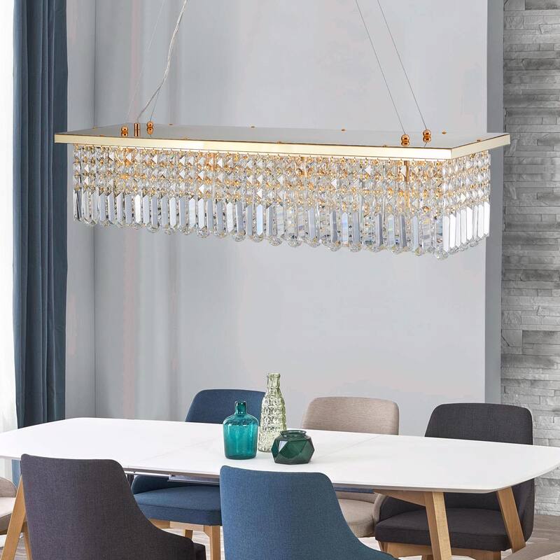 Modern Crystal Chandelier - 8-Light Rectangle Raindrop Pendant