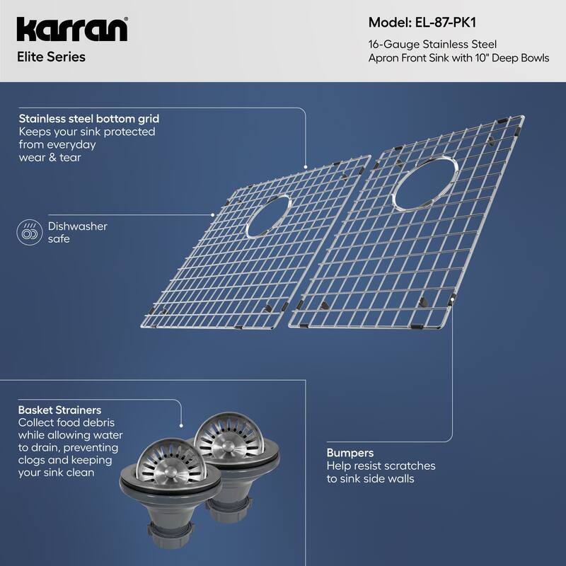 Karran 36" Undermount Double Bowl Stainless Steel Farmhouse Kitchen Sink Kit