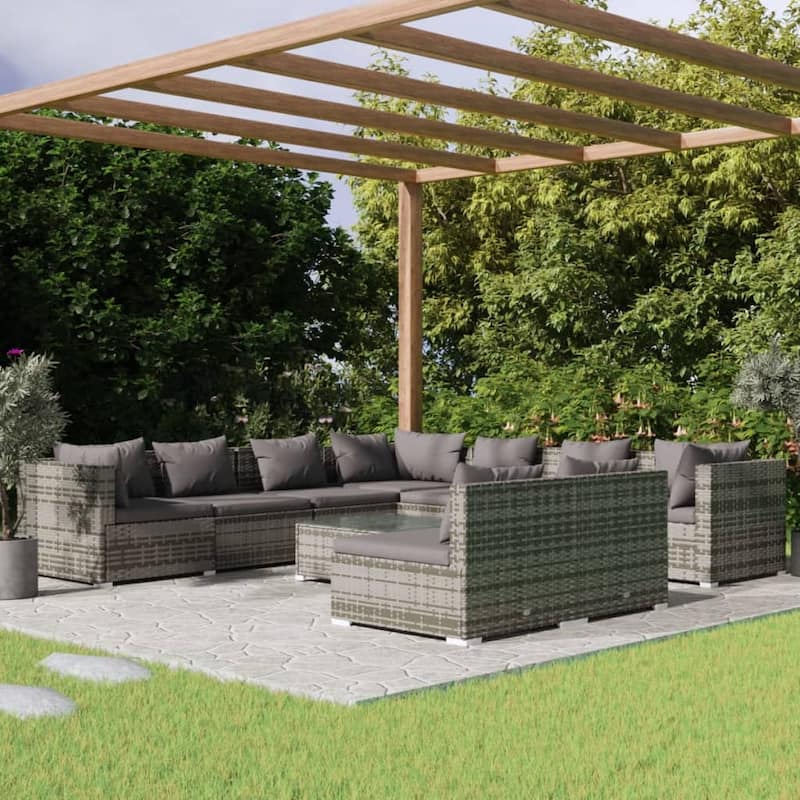 vidaXL Patio Lounge Set Outdoor Sectional Sofa Set Table Garden Poly Rattan - 27.6" x 27.6" x 23.8" - Anthracite 10 Piece